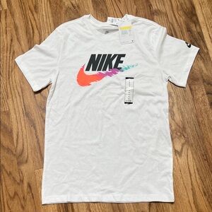 Nike Men's White Tee with Multicolor Logo